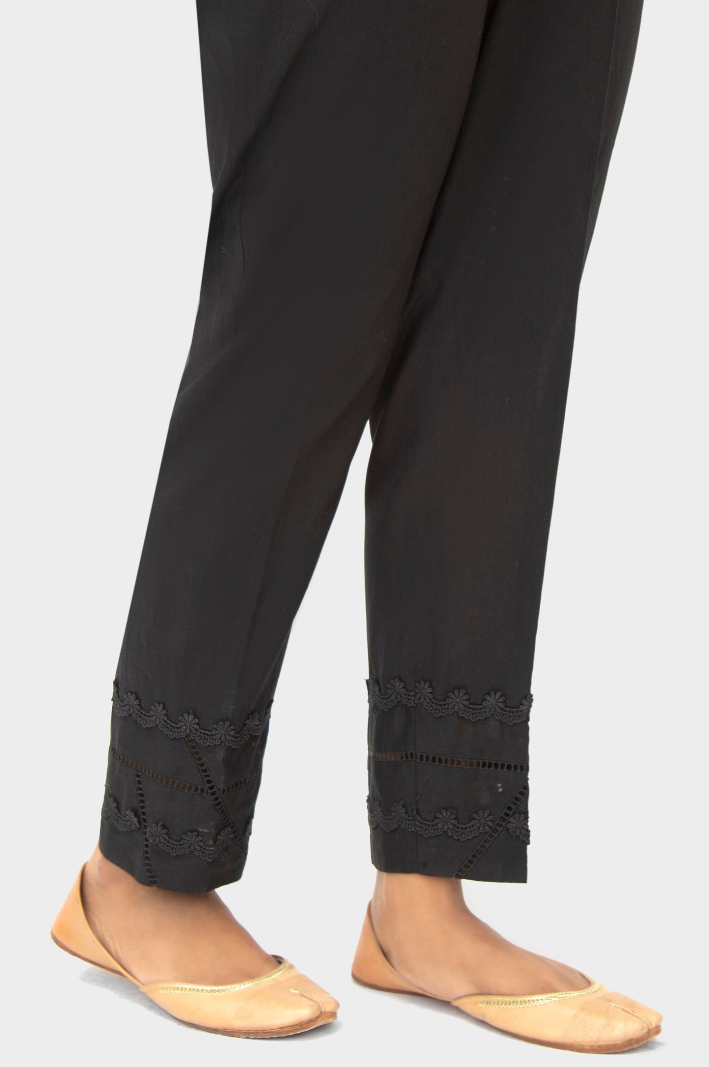 Embellished Cambric Cigeratte Pants - Black Swan