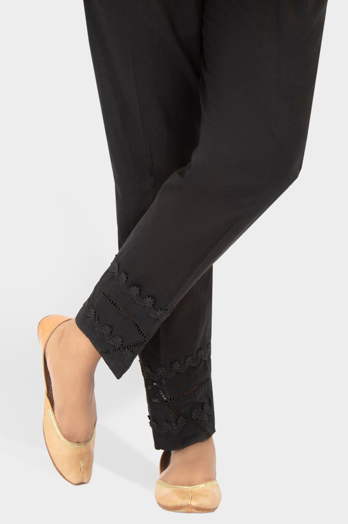 Embellished Cambric Cigeratte Pants - Black Swan