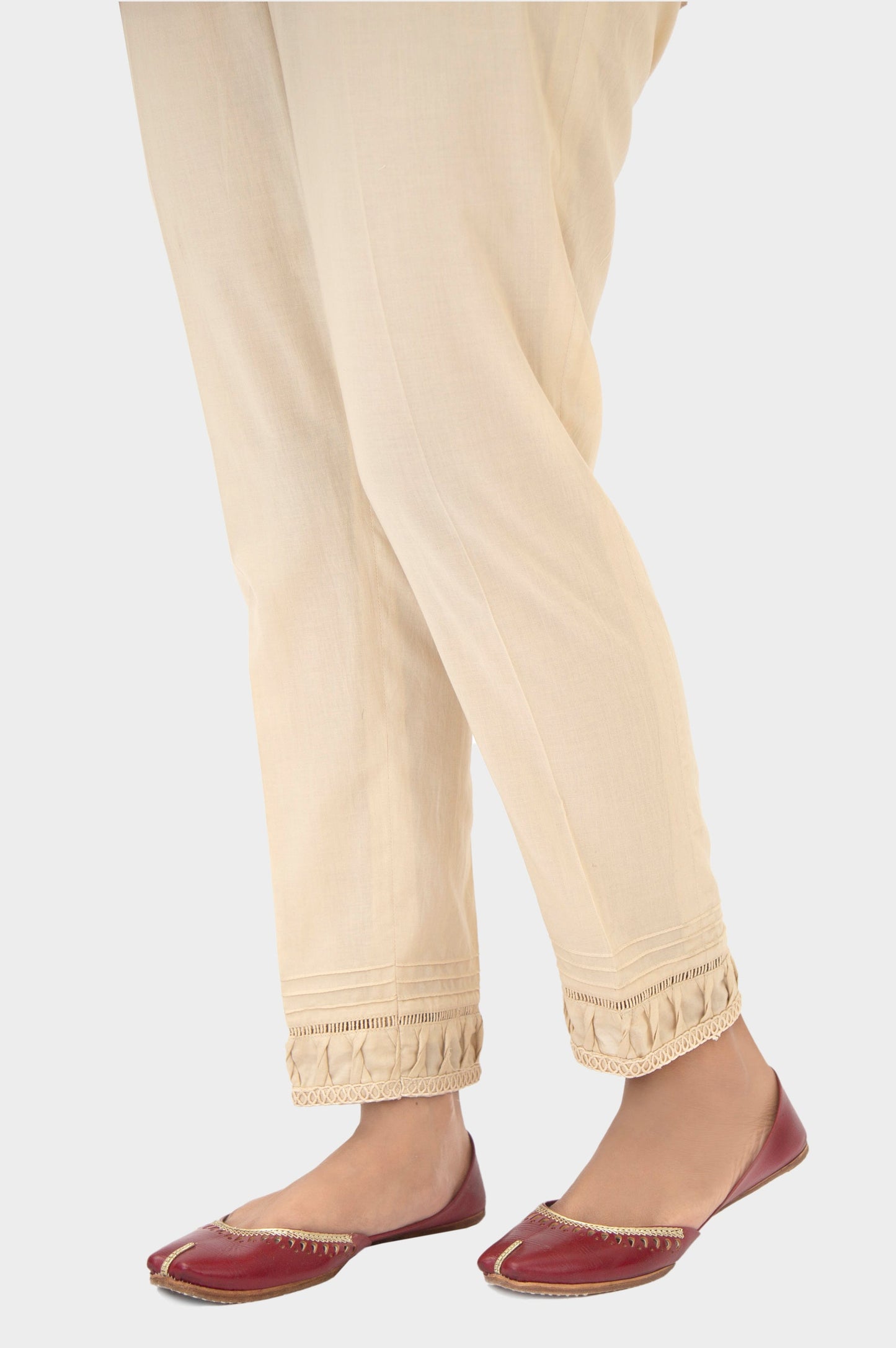 Embellished Cambric Cigeratte Pants - Beige