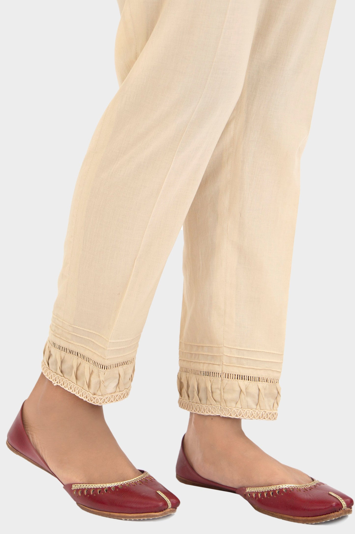 Embellished Cambric Cigeratte Pants - Beige