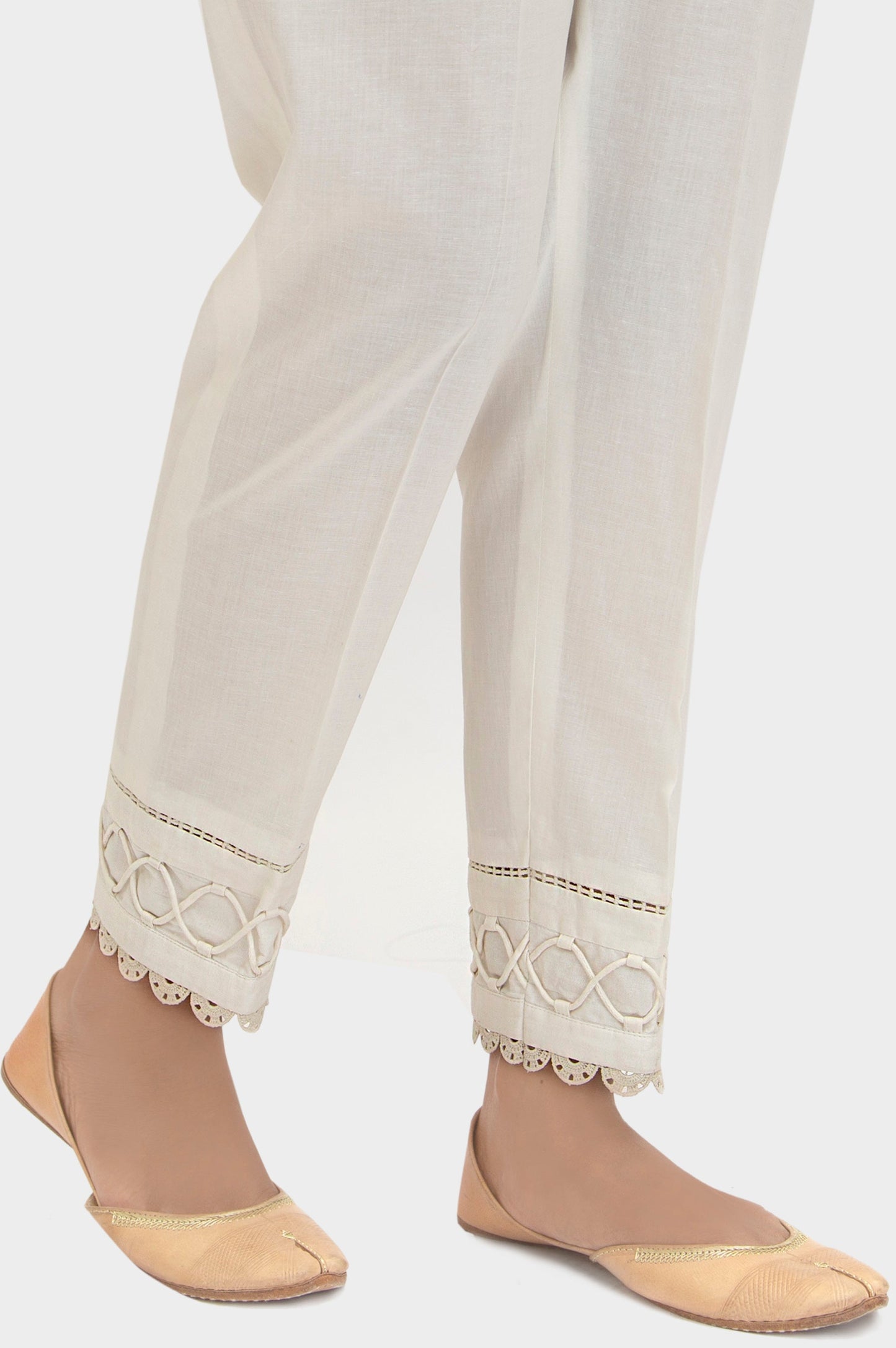 Embellished Cambric Cigeratte Pants - Off-White