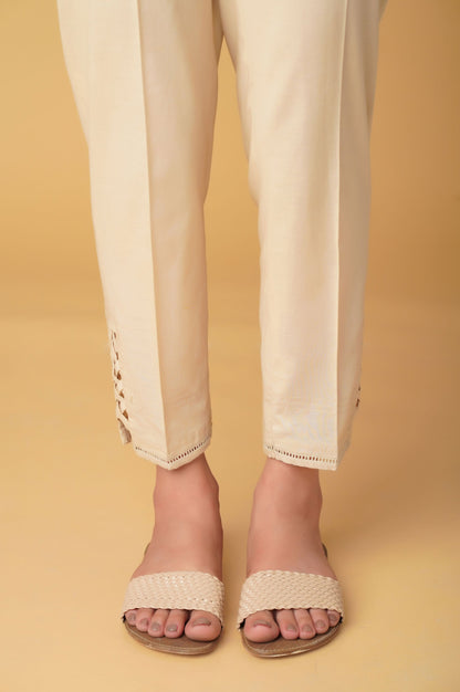 Embellished Cambric Cigarette Pants - Beige