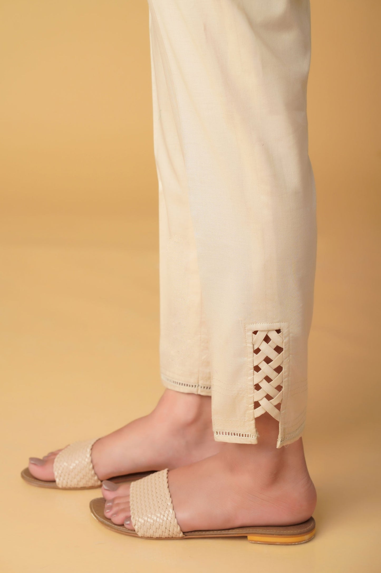 Embellished Cambric Cigarette Pants - Beige