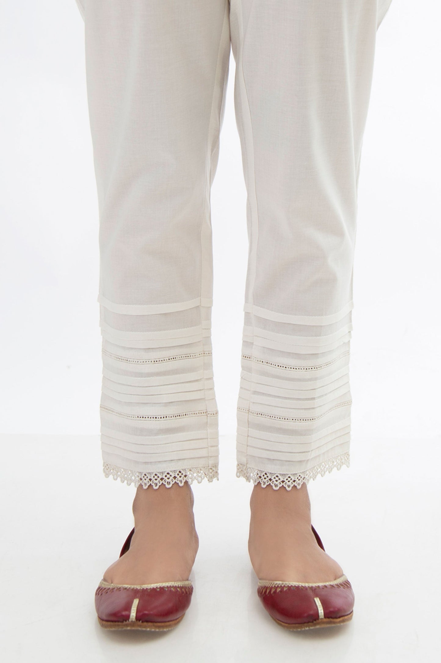 Embellished Cambric Cigarette Pants - White