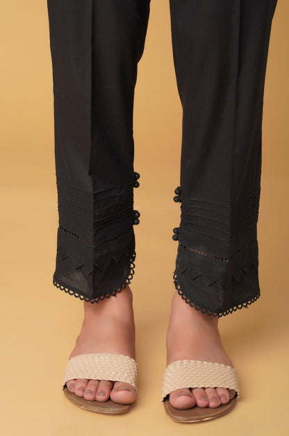 Embellished Cambric Cigarette Pant - Black