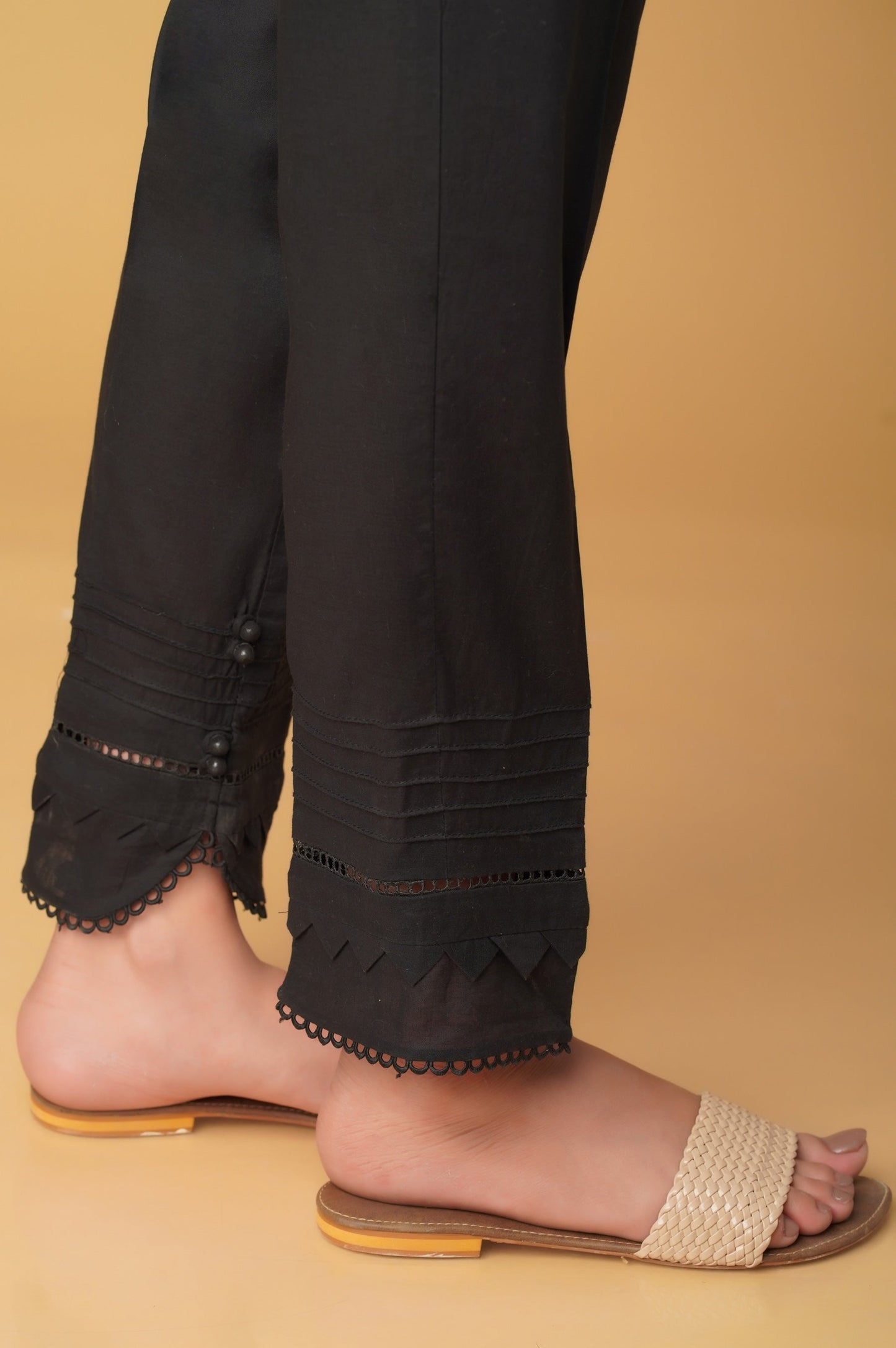 Embellished Cambric Cigarette Pant - Black