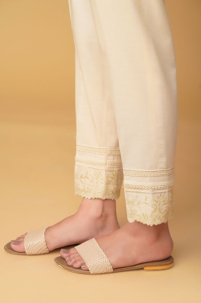 Embroidered Cambric Cigarette Pants - Beige