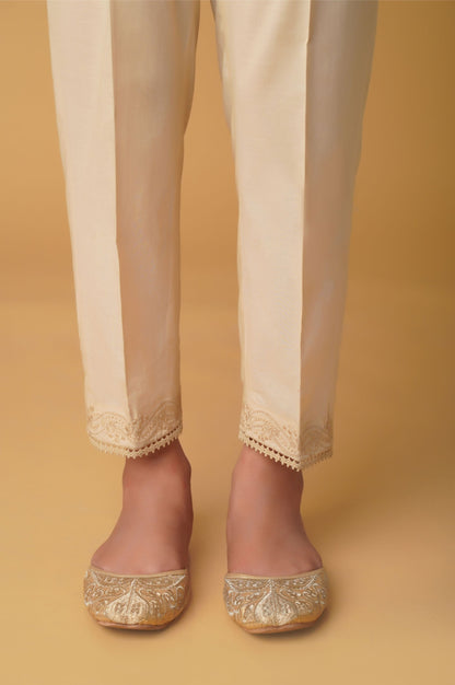 Emboirdered Cambric Cigarette Pant - Beige