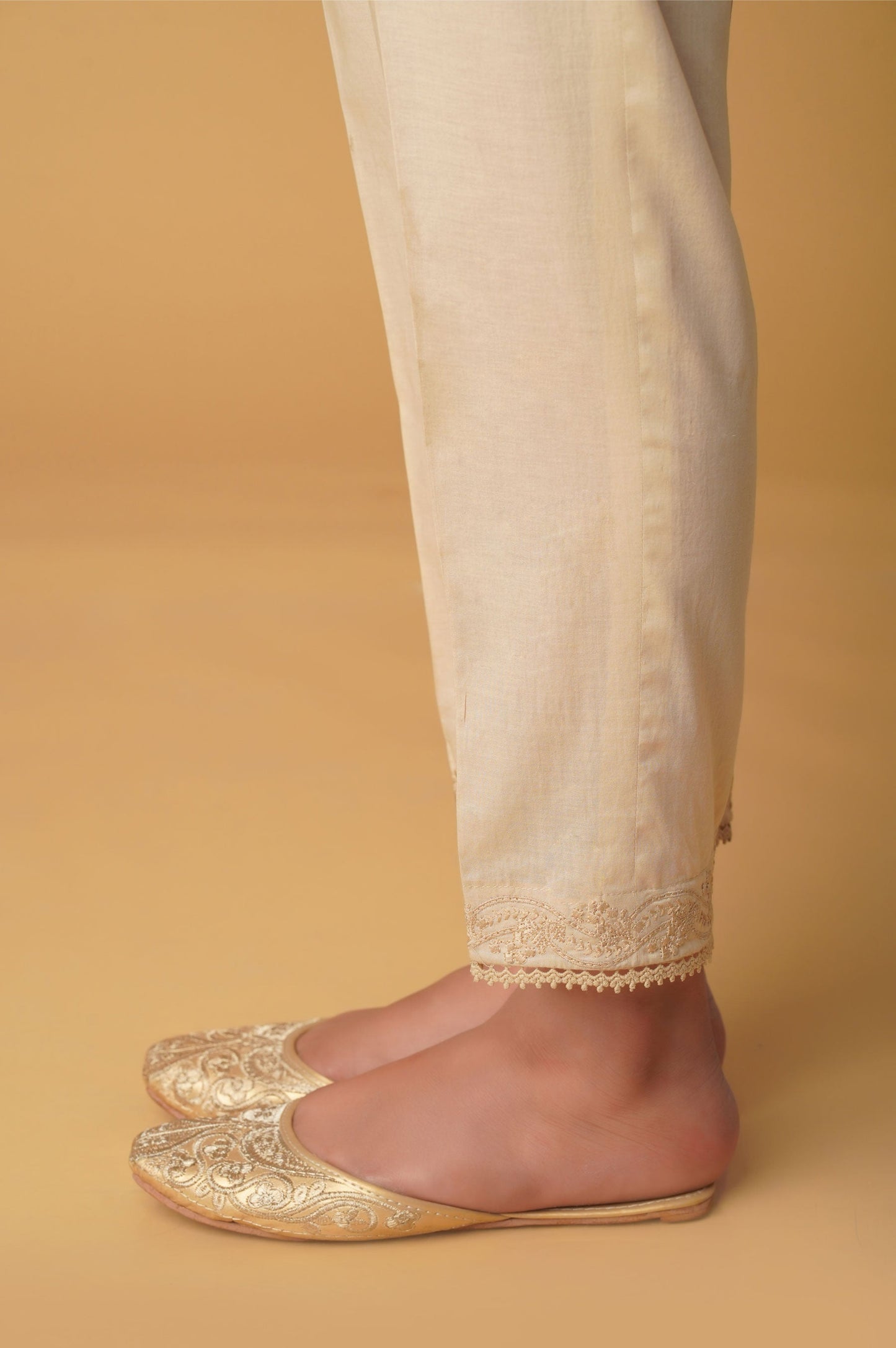 Emboirdered Cambric Cigarette Pant - Beige