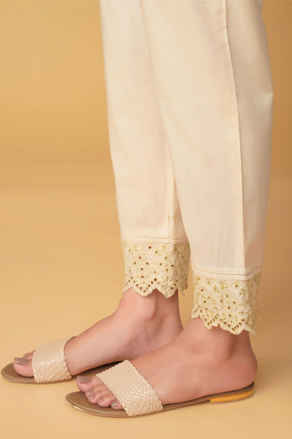 Emboirdered Cambric Cigarette Pant - Beige