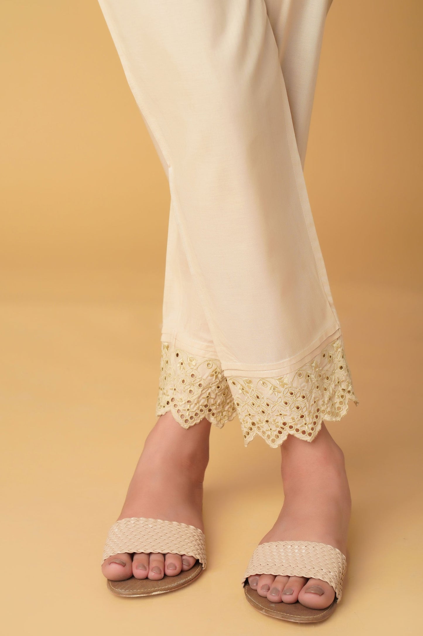 Emboirdered Cambric Cigarette Pant - Beige