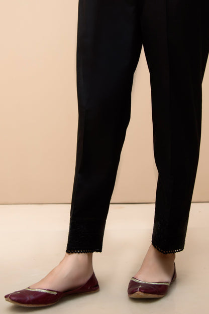 Embroidered Cigarette Pants  - Black