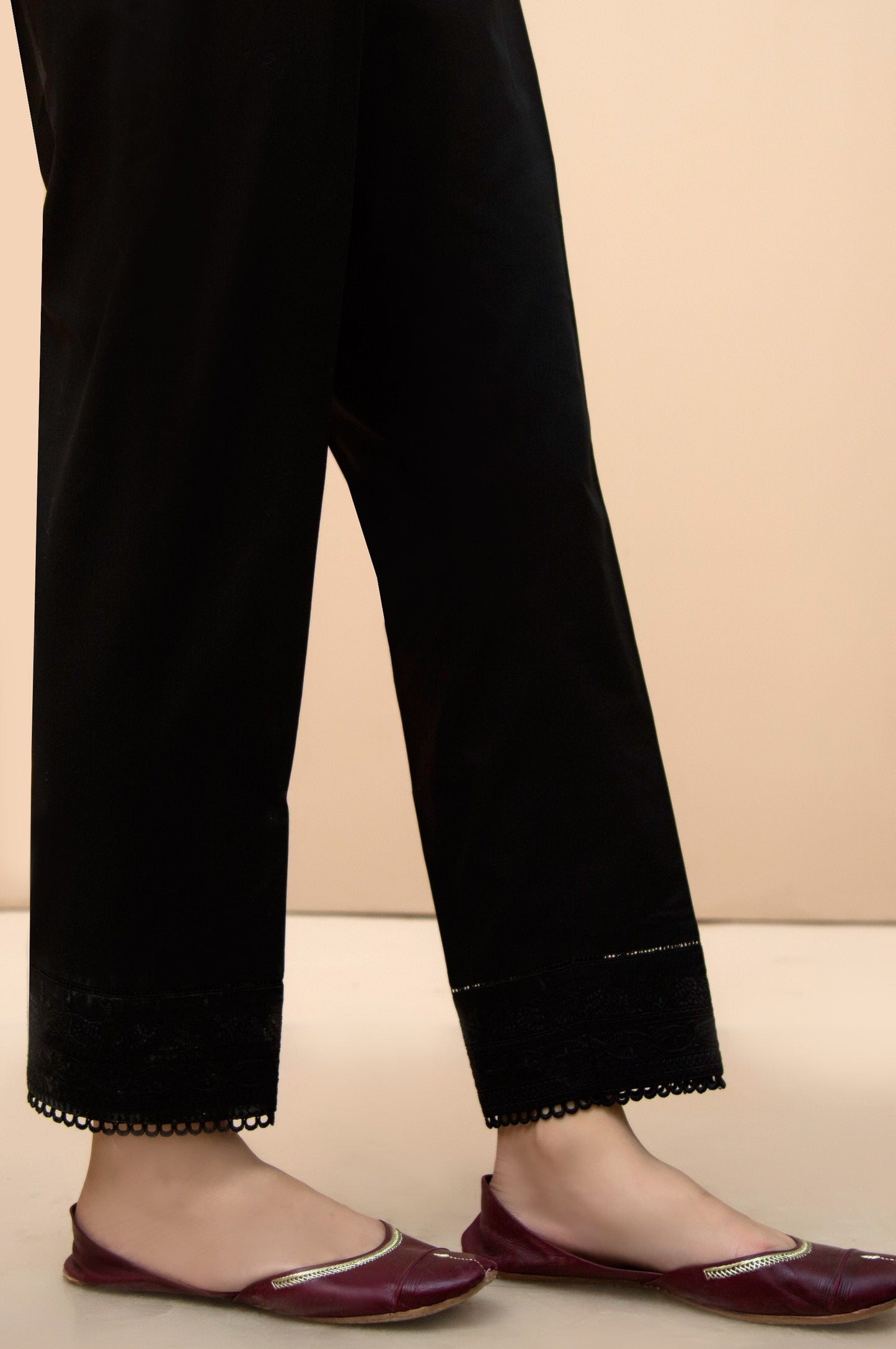 Embroidered Cigarette Pants  - Black