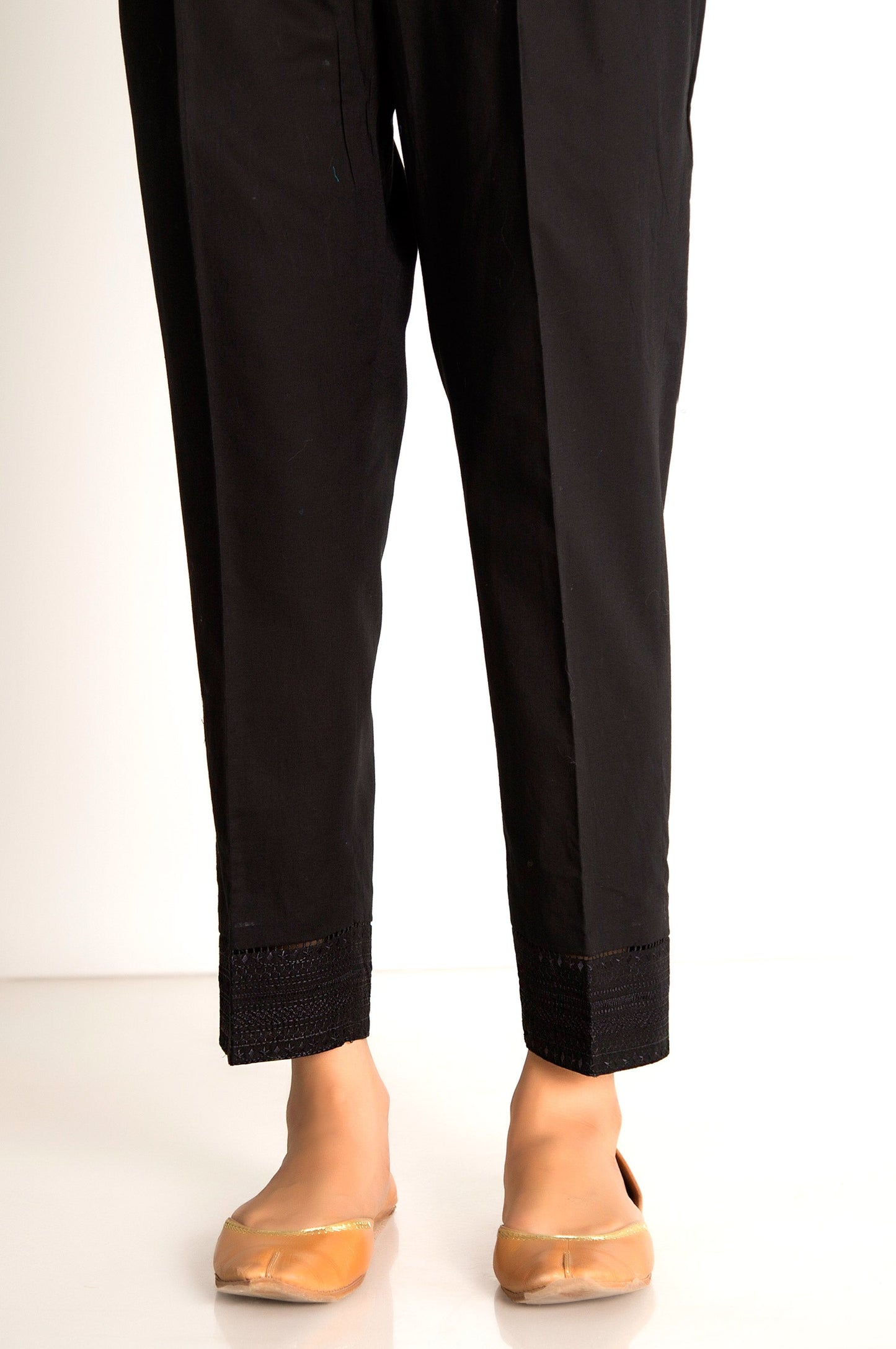 Embroidered Cigarette Pants  - Black