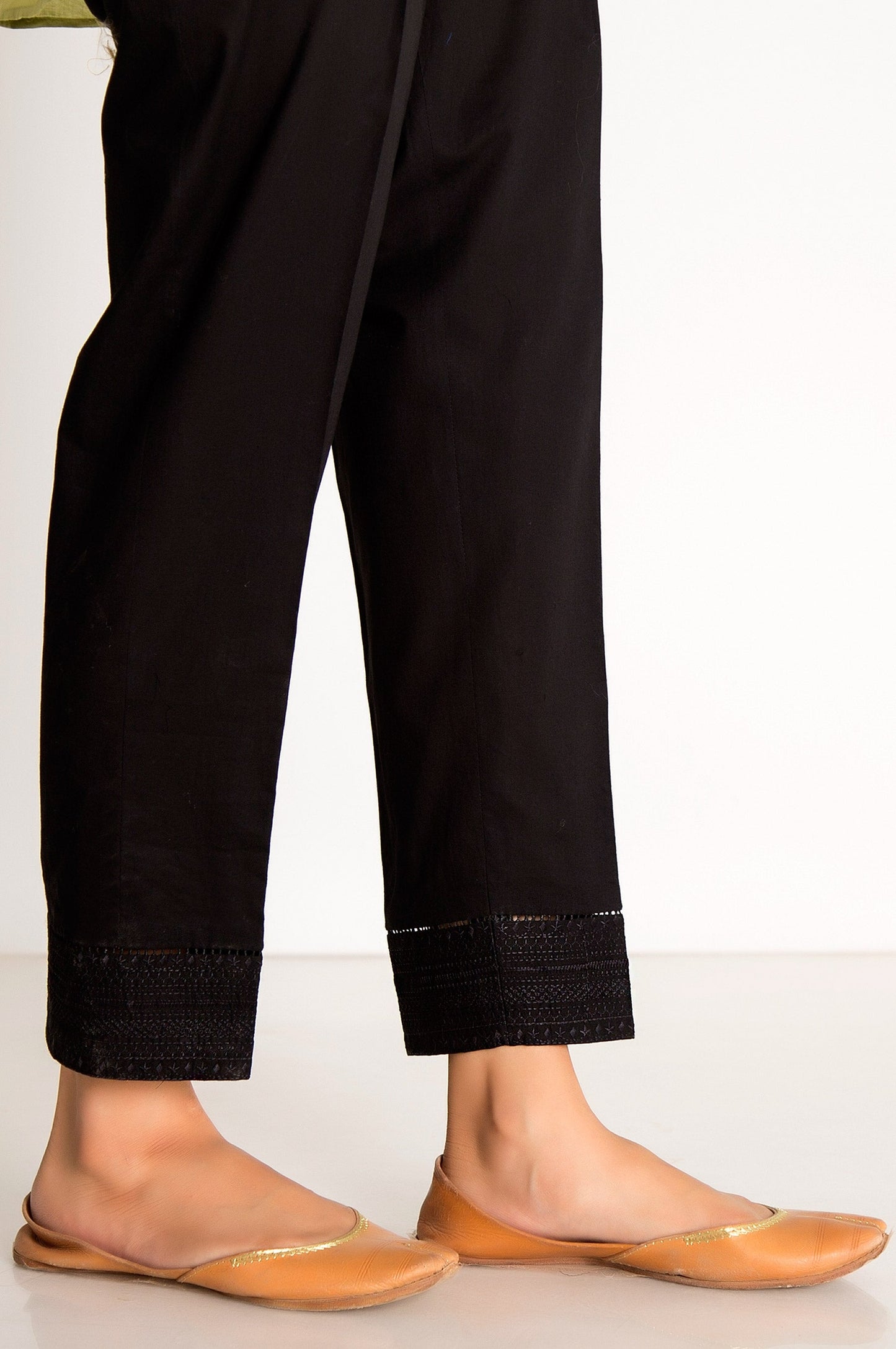 Embroidered Cigarette Pants  - Black