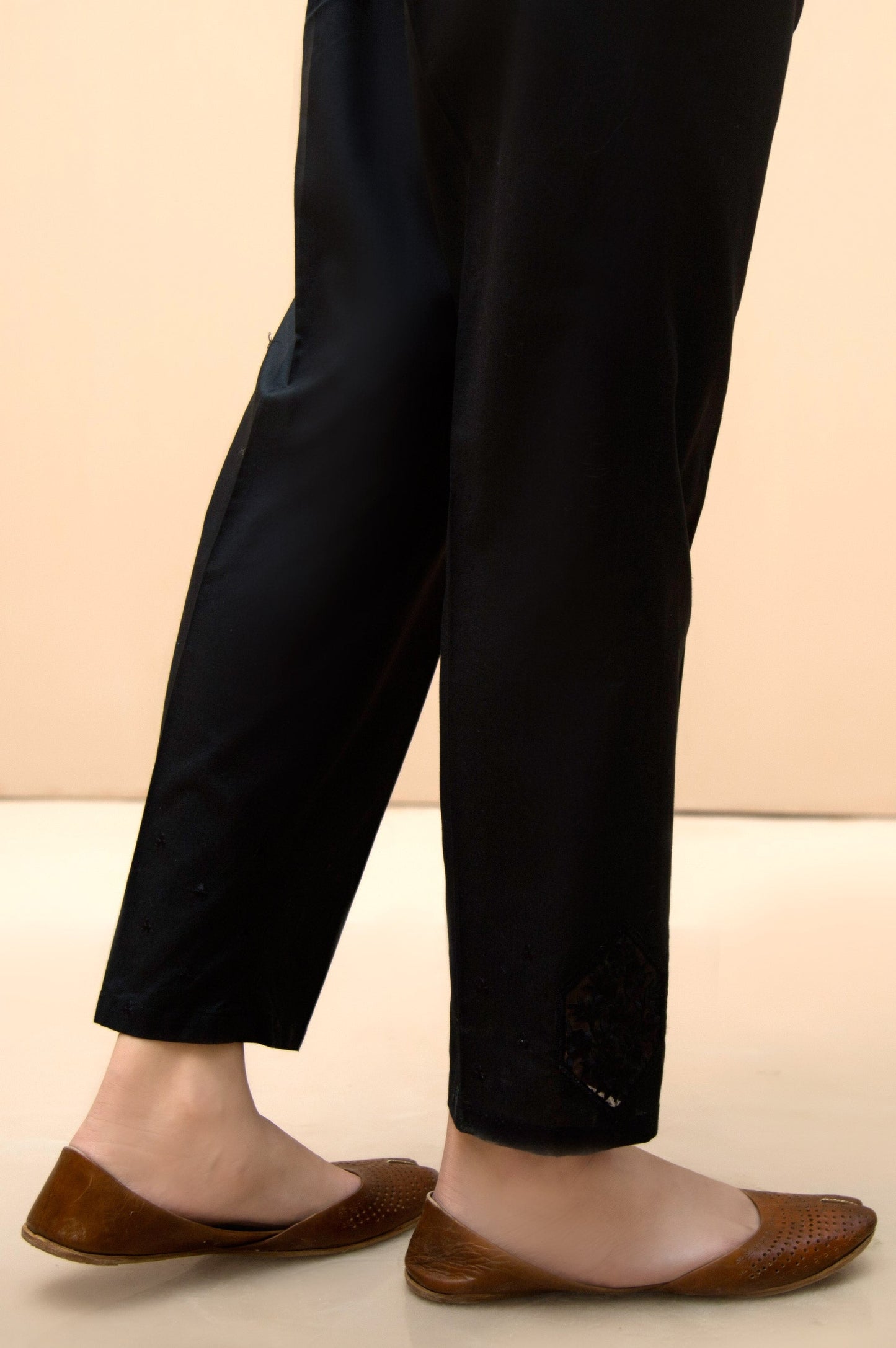 Embroidered Cambric Cigarette Pants  - Black