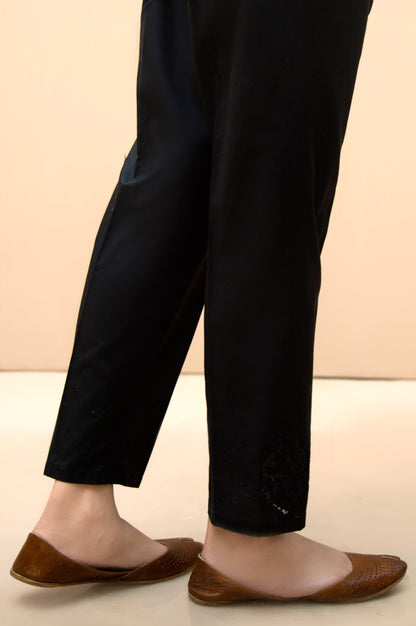 Embroidered Cambric Cigarette Pants  - Black