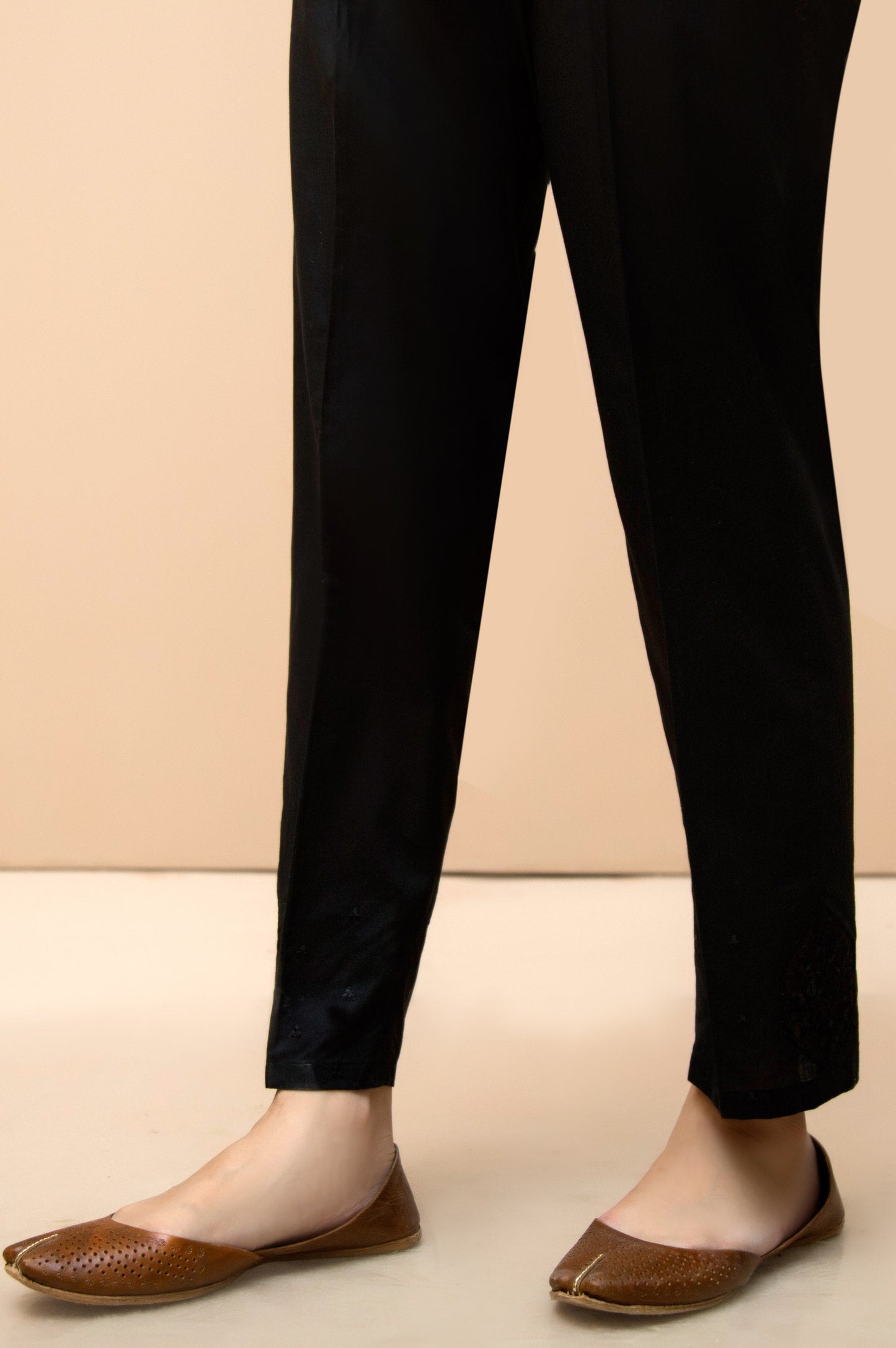 Embroidered Cambric Cigarette Pants  - Black