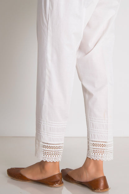Embroidered cigarette Pants  - White