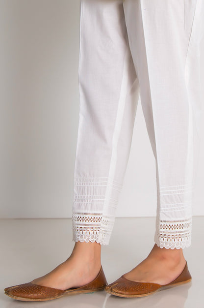 Embroidered cigarette Pants  - White