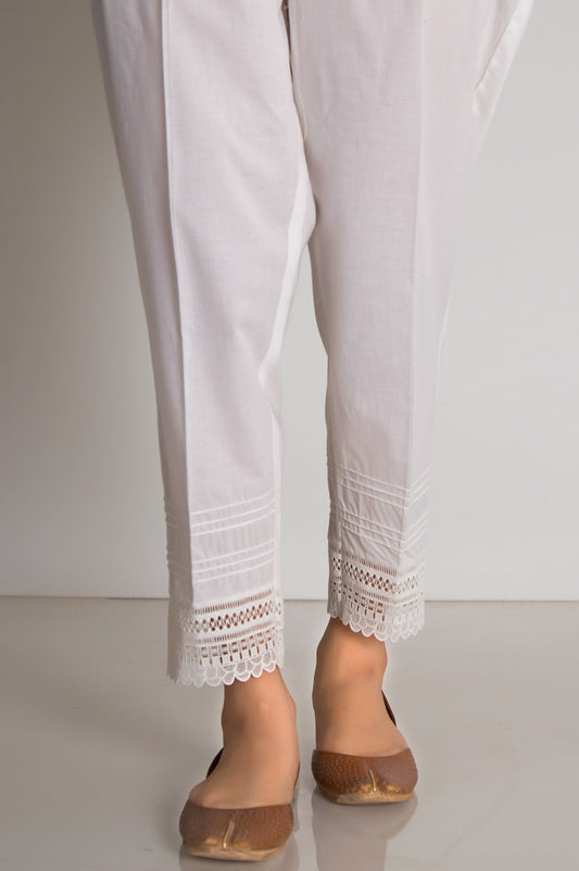Embroidered cigarette Pants  - White