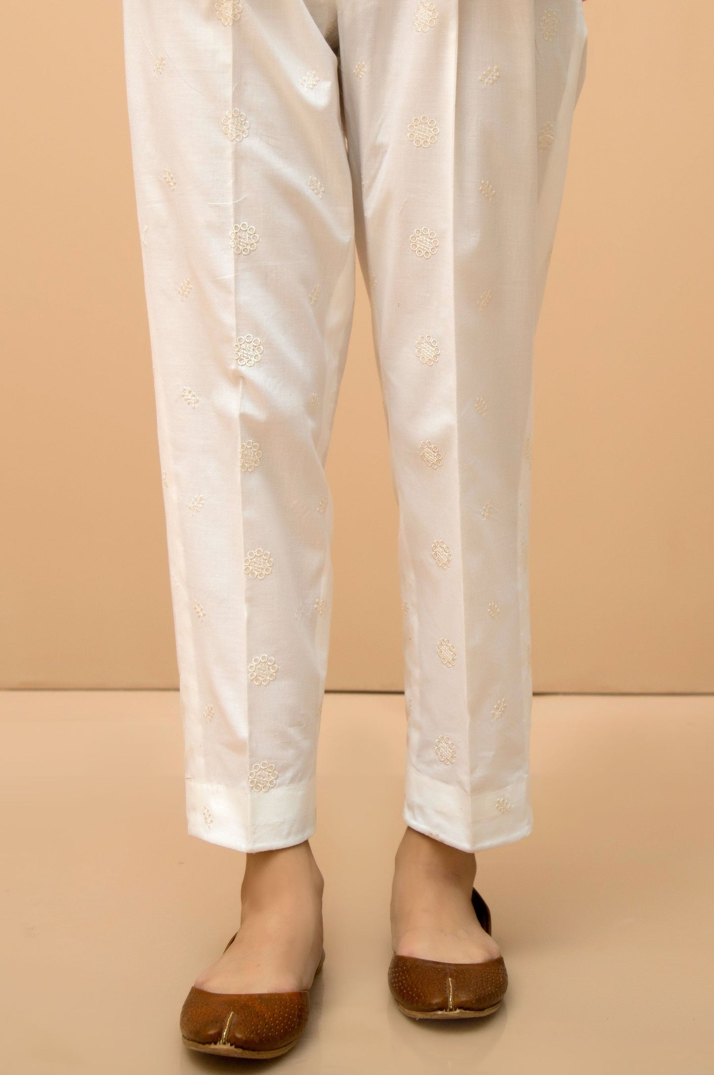 Embroidered cigarette Pants  - White