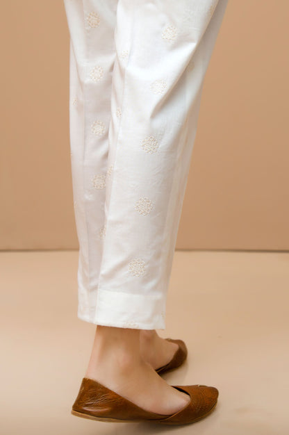 Embroidered cigarette Pants  - White