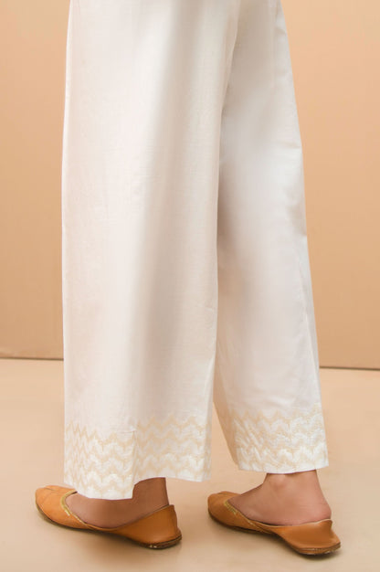 Embroidered Culotte Pants  - White