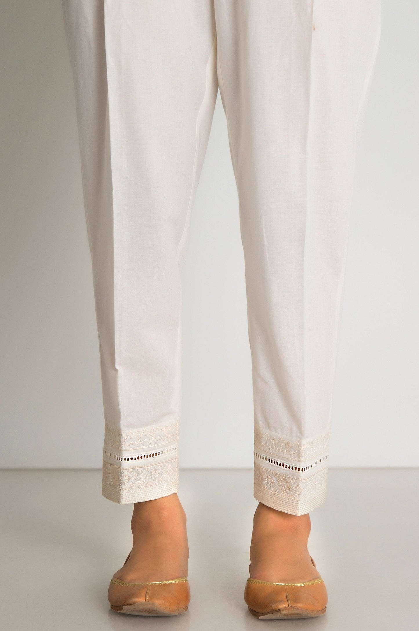 Embroidered Cigarette Pants  - Off-White