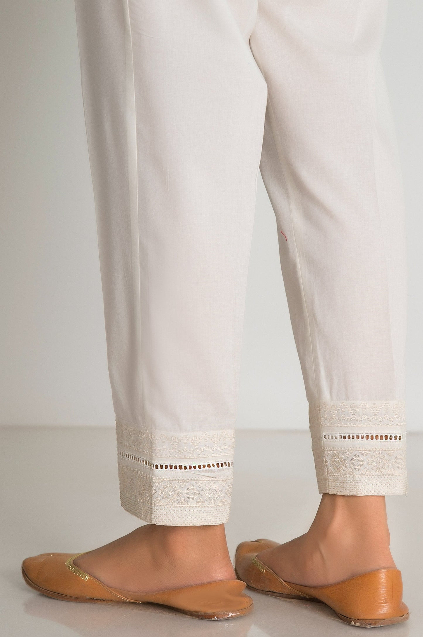 Embroidered Cigarette Pants  - Off-White