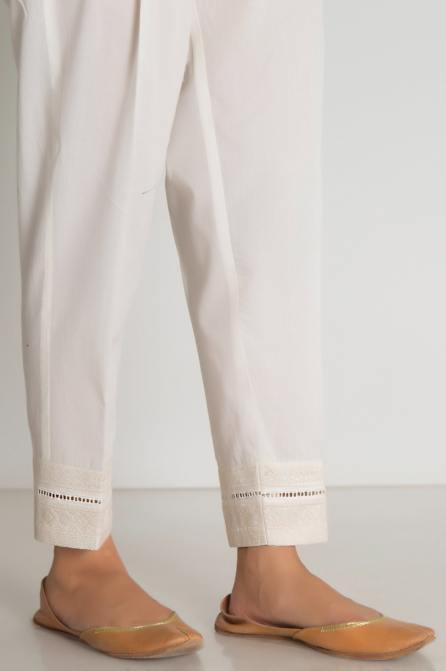 Embroidered Cigarette Pants  - Off-White
