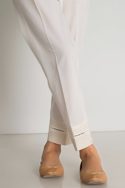 Embroidered Cigarette Pants  - Off-White