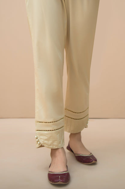 Embellished Cambric Cigarette Pants  - Beige