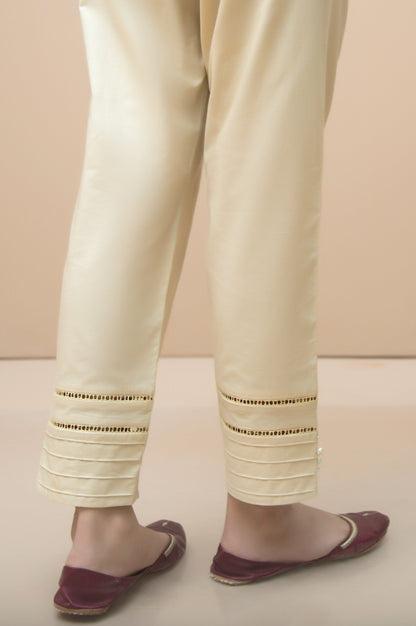 Embellished Cambric Cigarette Pants  - Beige