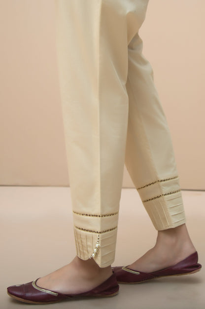 Embellished Cambric Cigarette Pants  - Beige