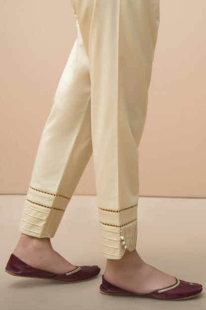Embellished Cambric Cigarette Pants  - Beige