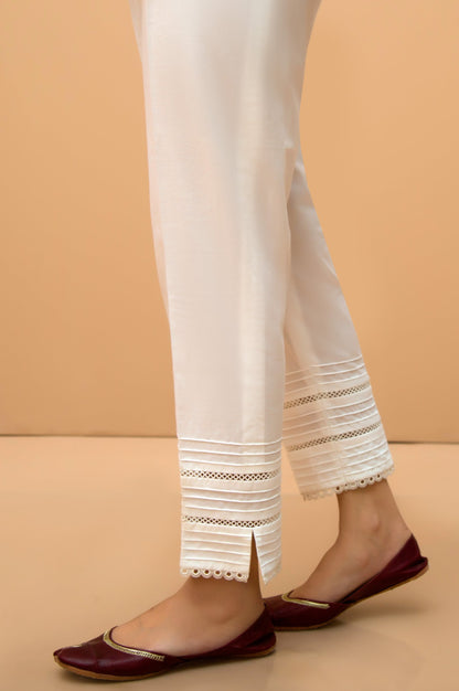 Embellished Cambric Cigarette Pants  - White