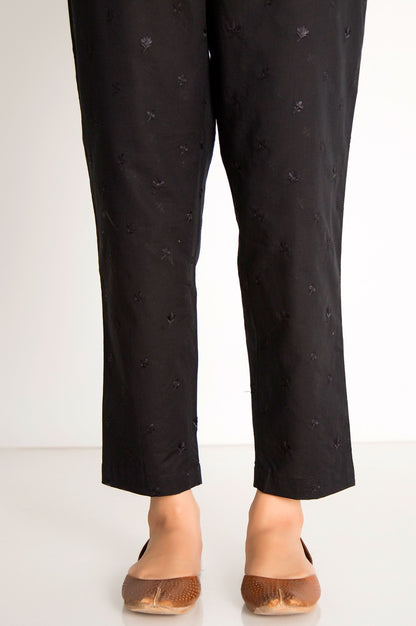Embroidered Cambric Cigarette Pant - Black
