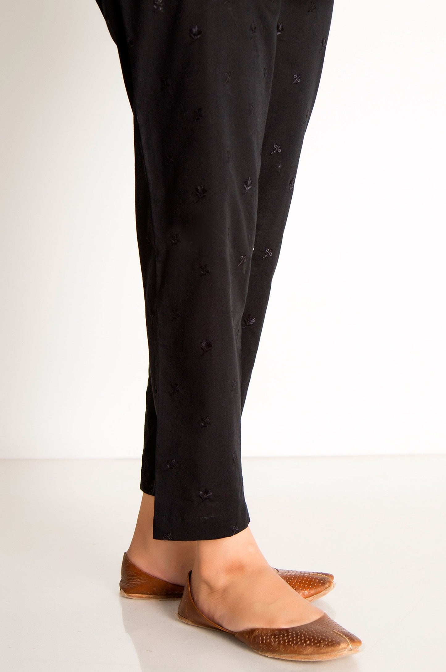 Embroidered Cambric Cigarette Pant - Black
