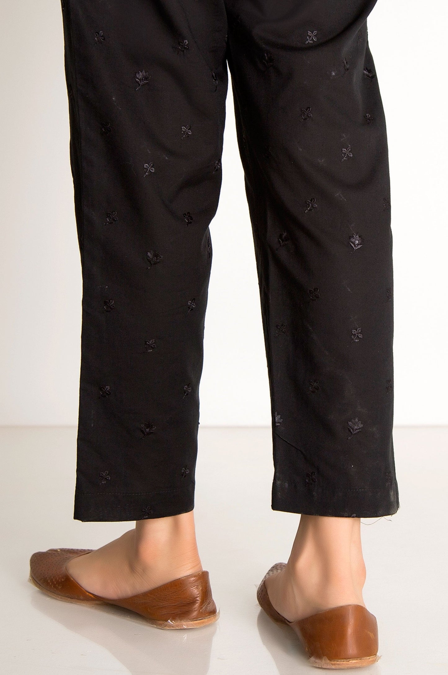 Embroidered Cambric Cigarette Pant - Black