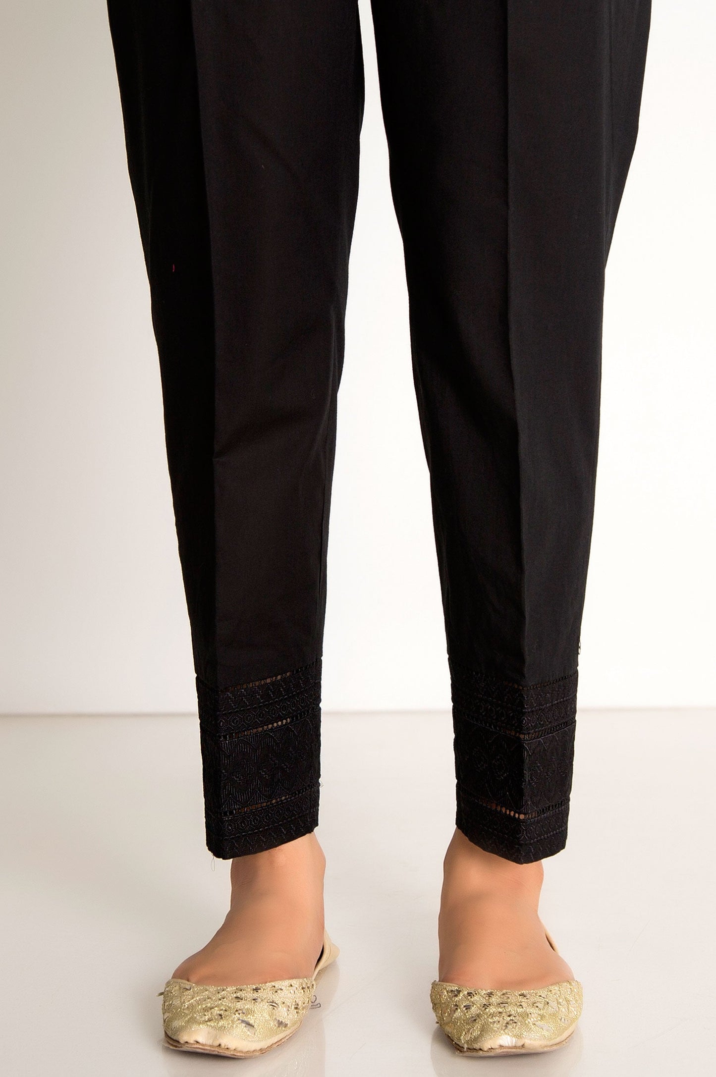 Embroidered Cambric Cigarette Pant - Black