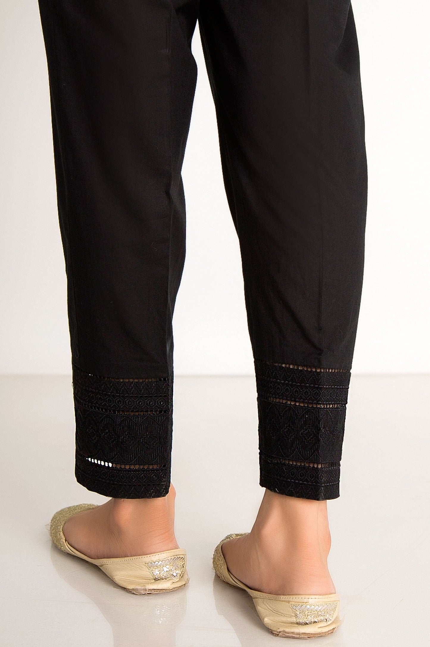Embroidered Cambric Cigarette Pant - Black