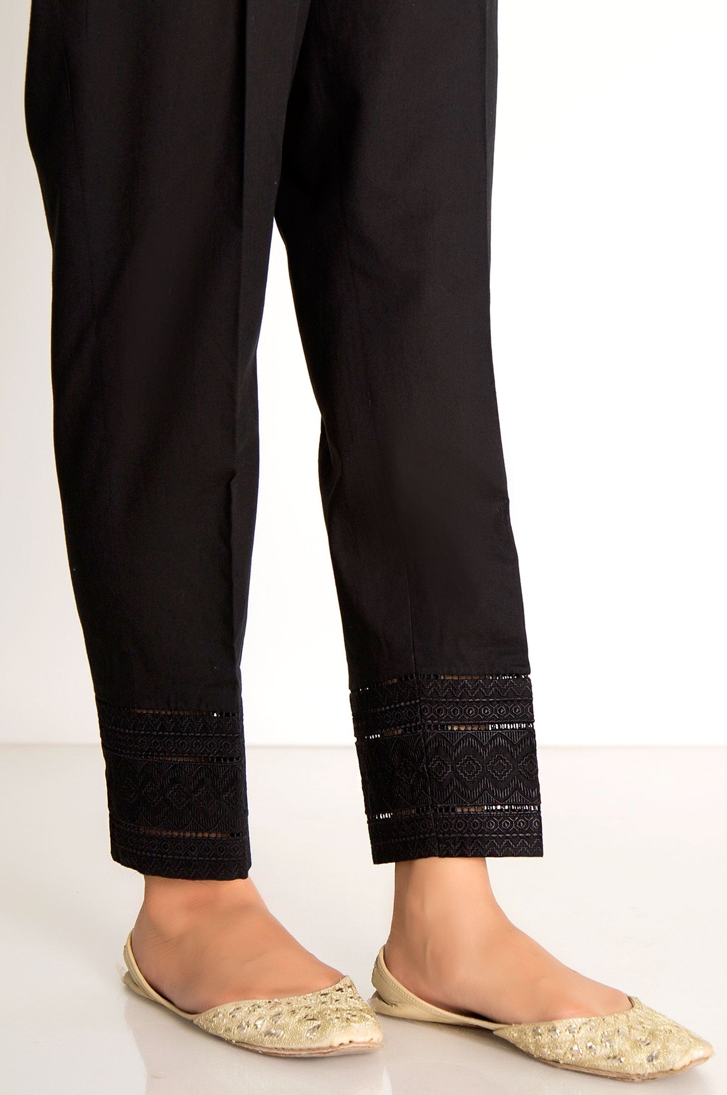 Embroidered Cambric Cigarette Pant - Black
