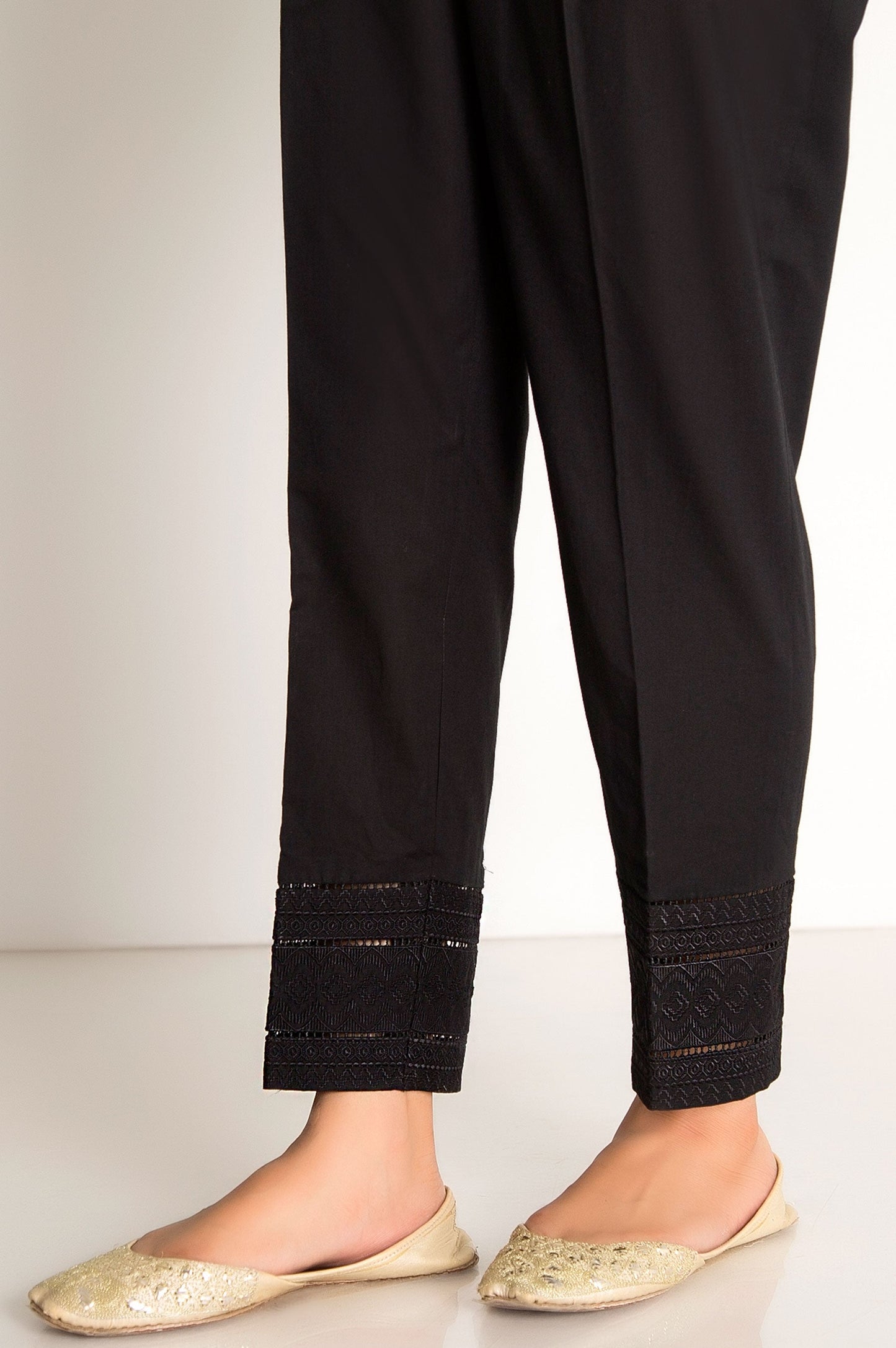 Embroidered Cambric Cigarette Pant - Black