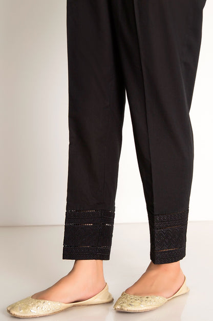 Embroidered Cambric Cigarette Pant - Black