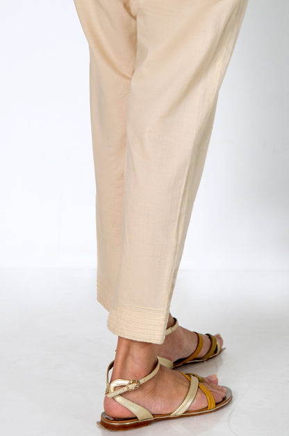Embroidered Cambric Cigarette Pant - Beige