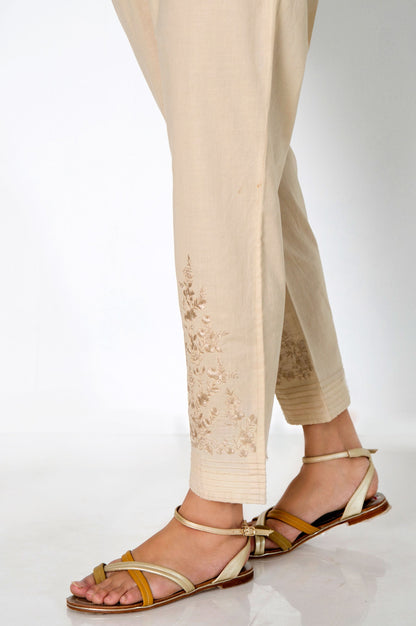 Embroidered Cambric Cigarette Pant - Beige