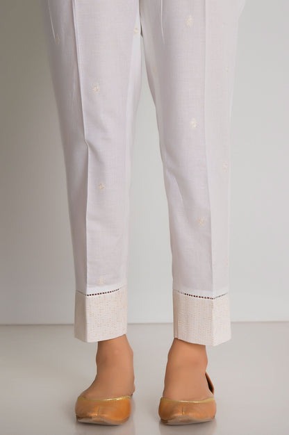 Embroidered Cambric Cigarette Pant - White