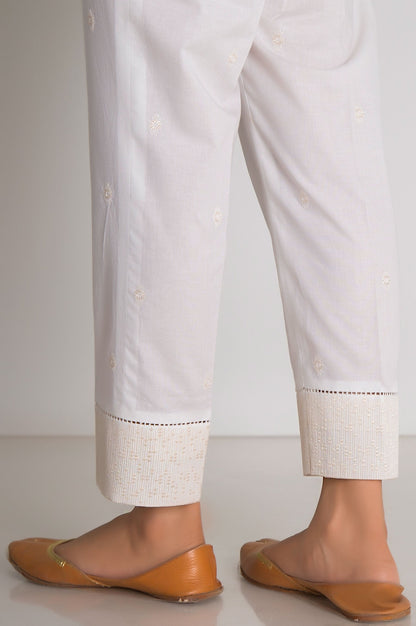 Embroidered Cambric Cigarette Pant - White