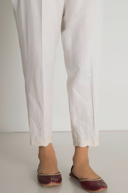 Embroidered Cigarette Pants  - White